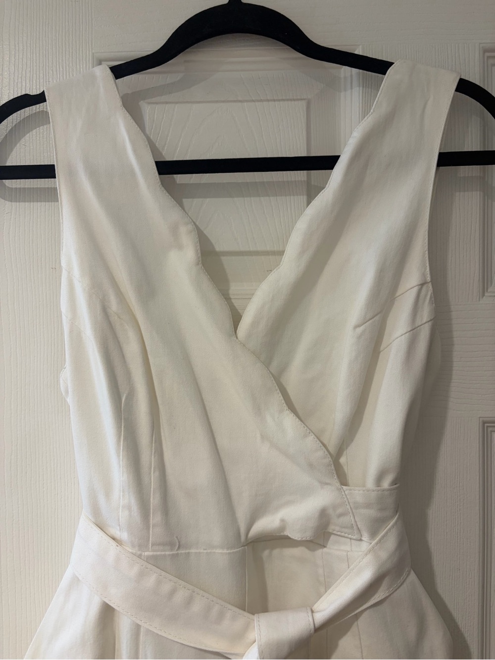 ANTHROPOLOGIE CHINO NEW Ivory Scalloped Chino Jumpsuit Wide Leg 6 Stretch - Picture 8 of 10